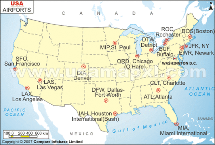 us time zone map major airports